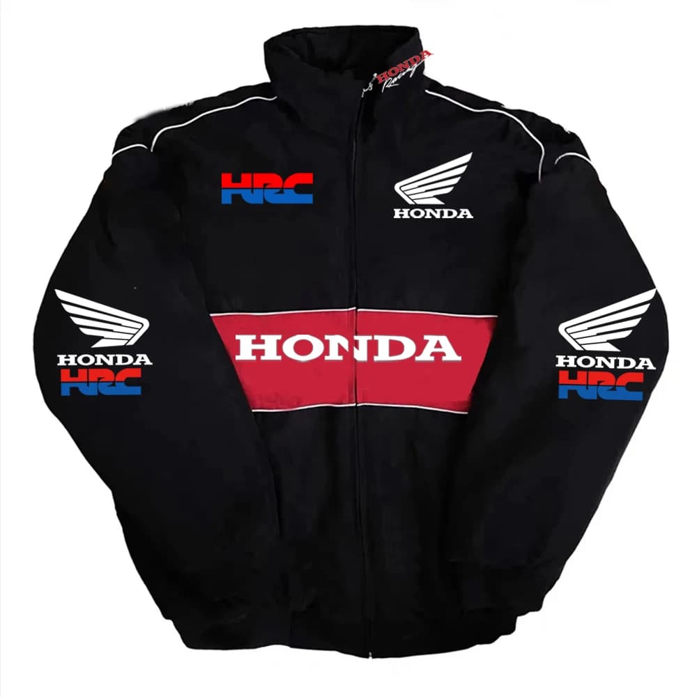 Veste course Honda vintage col montant - Bomber personnalisé imprimé dos coupe-vent