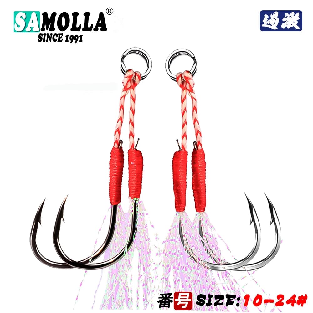10 paires hameçons doubles jig avec plumes pour slow jigging pêche verticale mer