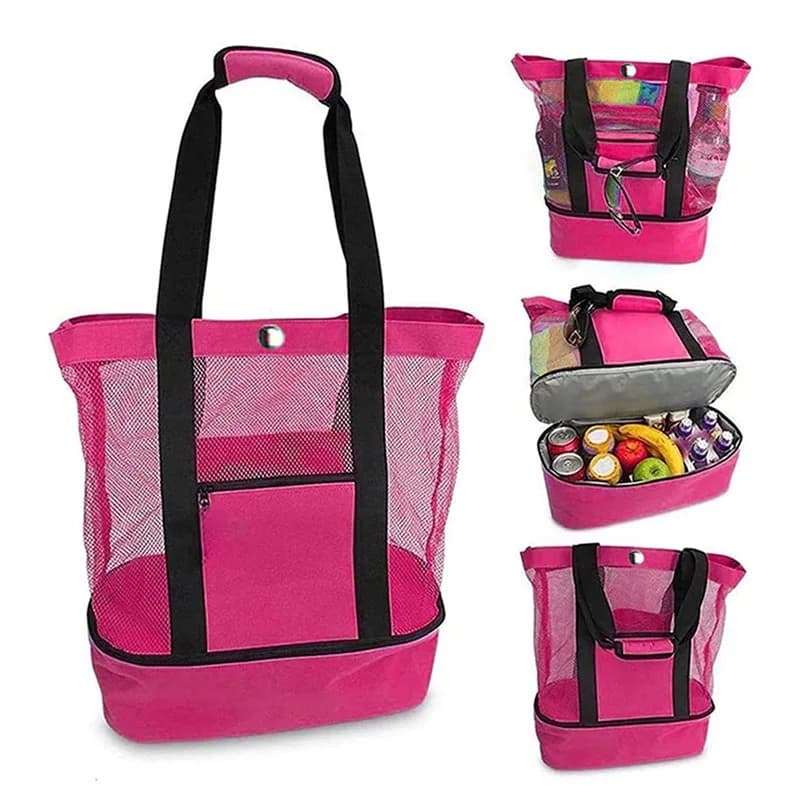 Sac de plage transparent à double couche - Grand sac pique-nique étanche avec filet de rangement