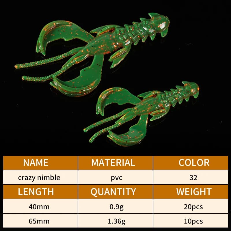 Leurres souples Supercontinent Crazy Lures 65mm et 40mm en forme de crevette et homard pour la pêche