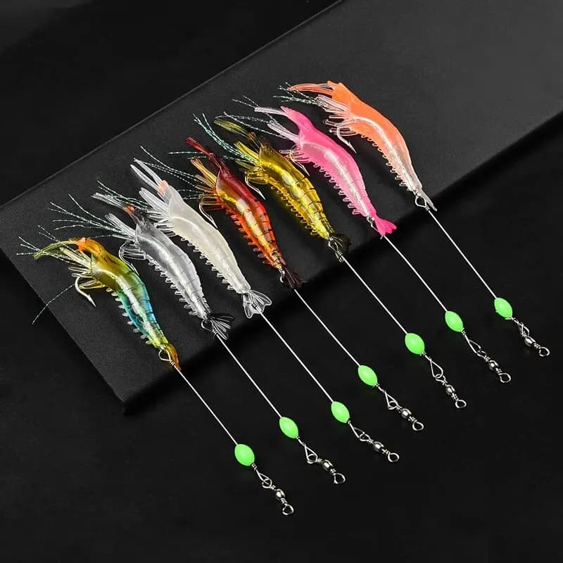 Leurre souple crevette 7PCS lumineux 9cm 6g pour pêche carpe - appât artificiel réaliste avec perles