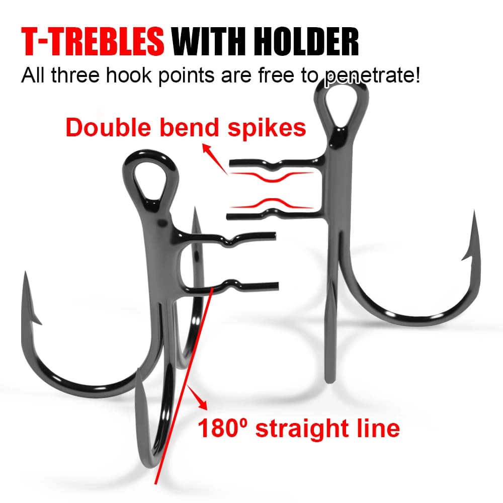 Hameçons triples T renforcés #4-#1/0 pointes soudées - 6 pièces pour shad et swimbaits