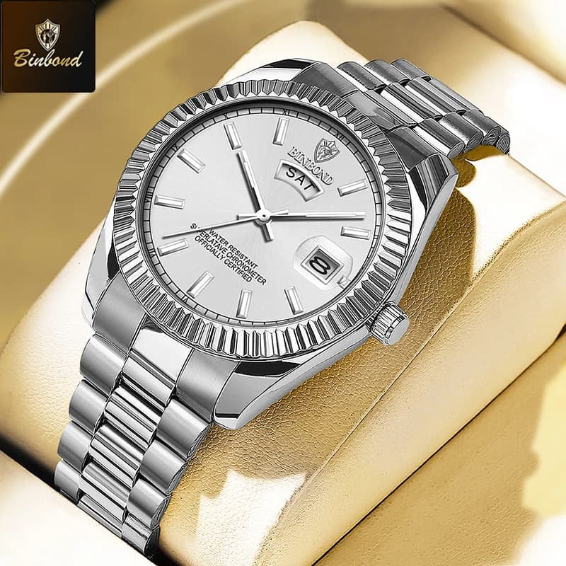 Montre homme BINBOND luxe sport étanche lumineuse quartz acier inoxydable - montre masculine