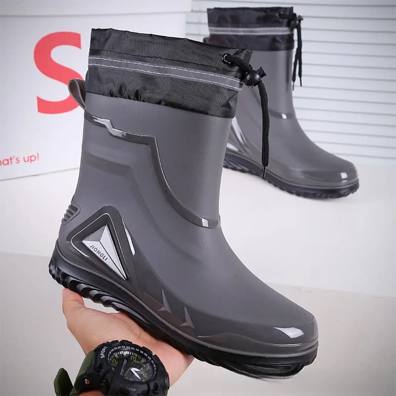 Bottes mi-mollet style coréen doublées polaire antidérapantes pour pêche et travail extérieur hommes
