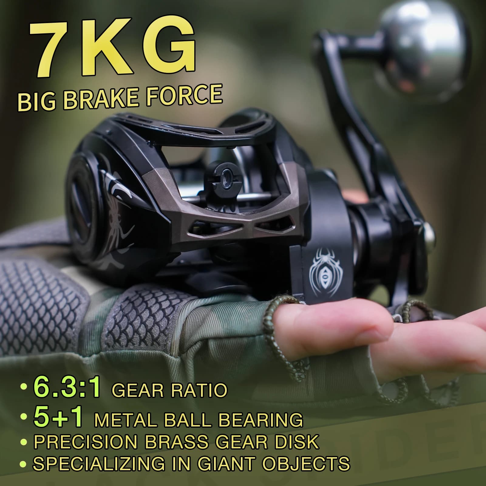 Moulinet baitcaster HAUT TON noir 6.3:1 frein 7kg 5+1BB pour pêche black bass eau douce et mer