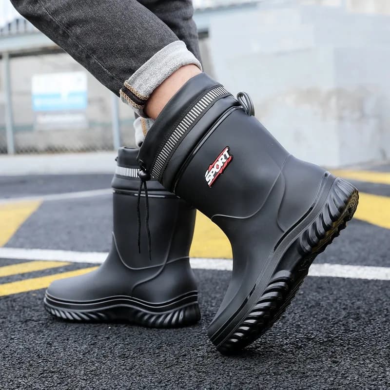 Bottes pluie mi-mollet homme doublées polaire imperméables antidérapantes semelle souple travail extérieur