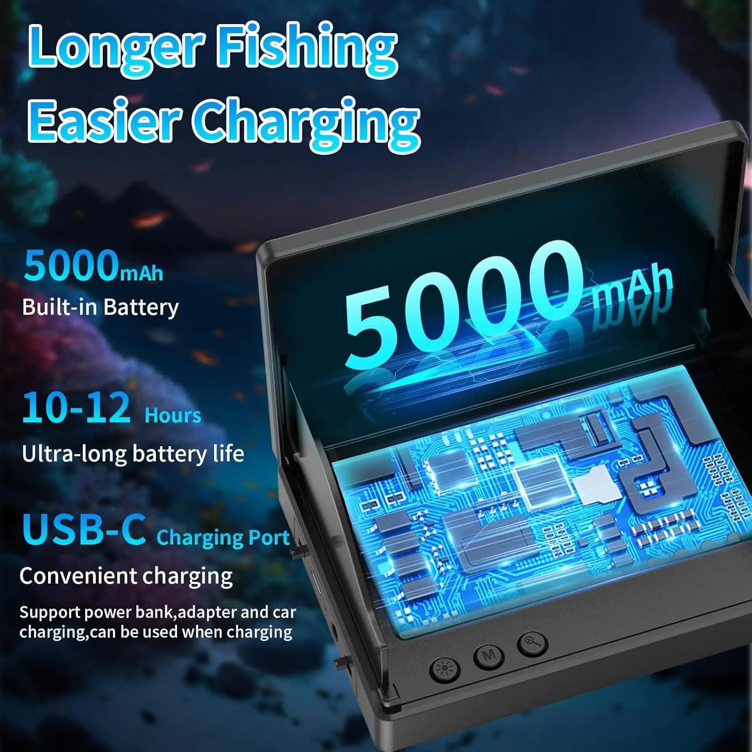 Caméra de pêche sous-marine HD 1080P portable avec écran LCD 4.3" pour pêche en kayak et bateau