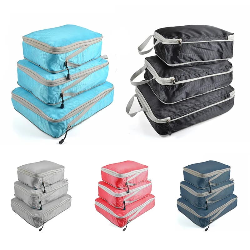 Cubes de rangement pliables compressibles étanches voyage organisation valise nylon portable avec sac à main