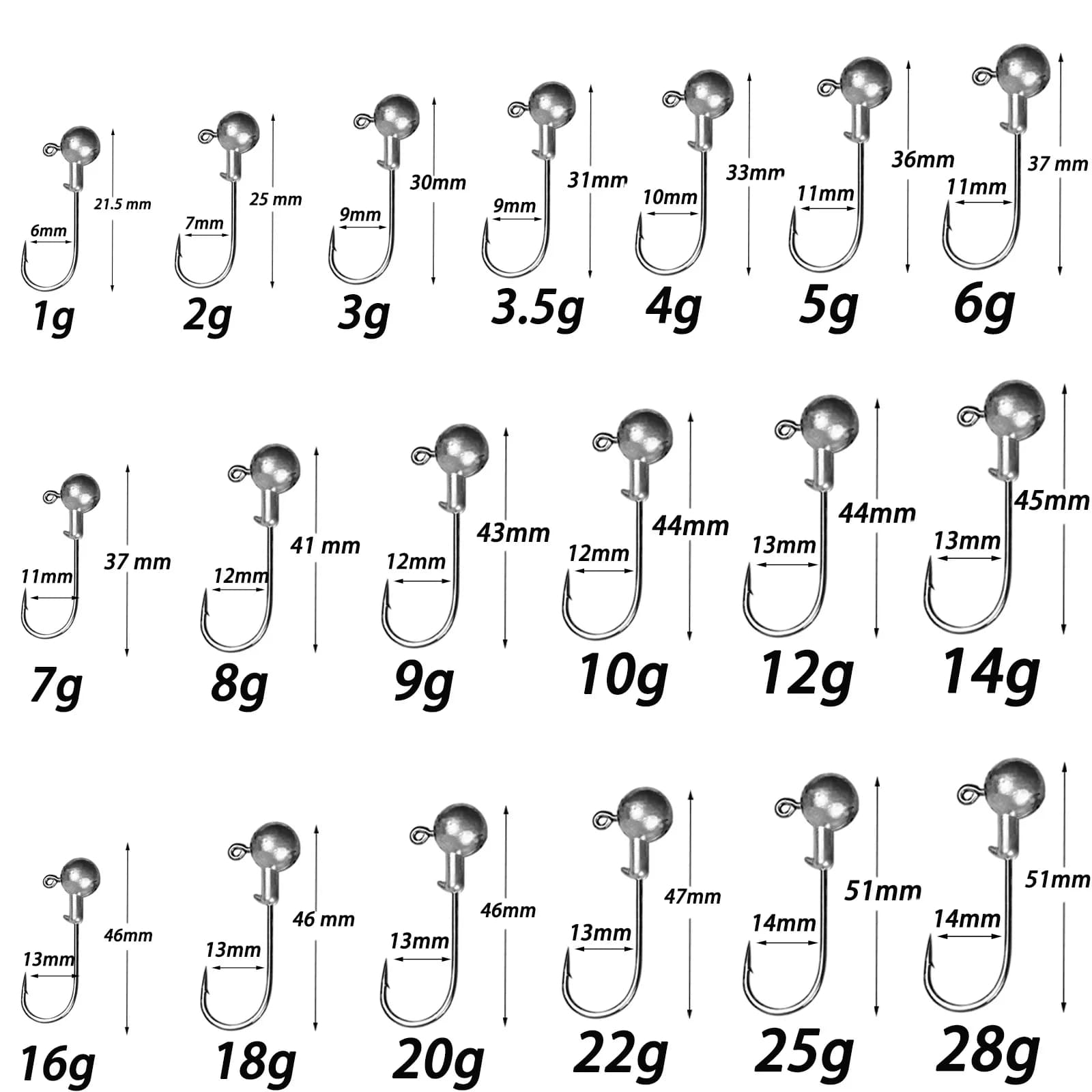 Hameçons jig head de 1g à 28g pour leurres souples, pêche au crankbait et montage bass rig, accessoires de pêche