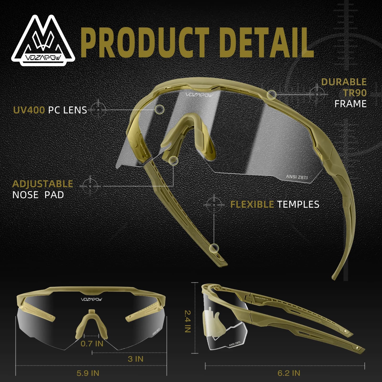 Lunettes de pêche professionnelles Vozapow UV400 anti-buée pour pêche en mer et rivière