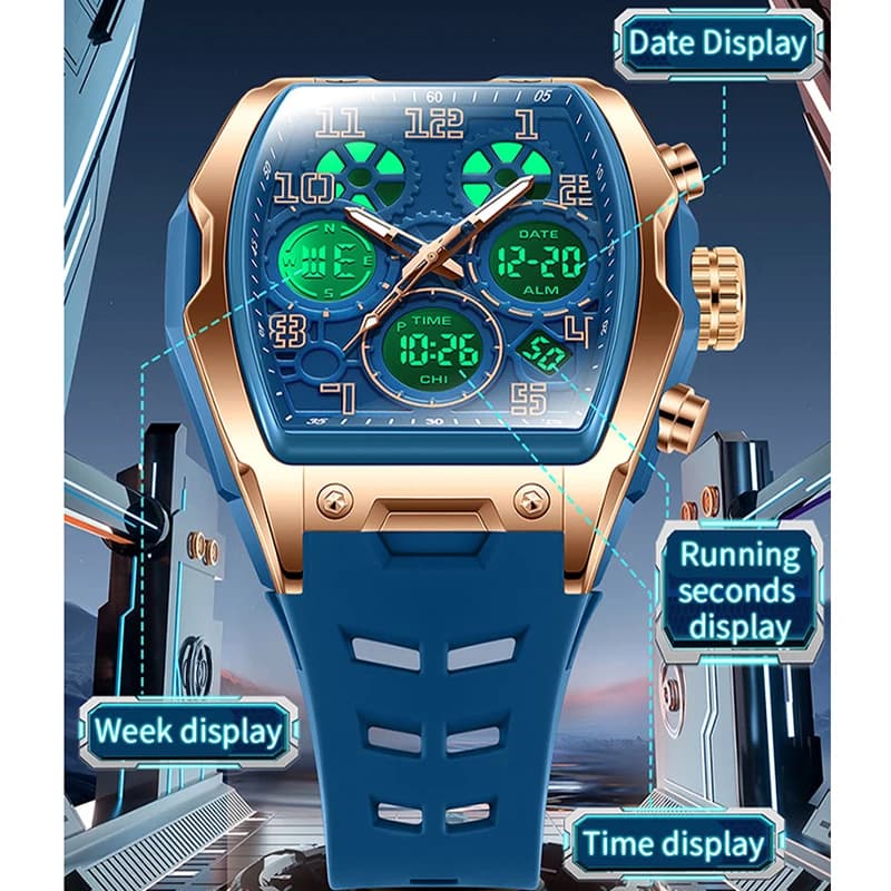 Montre homme double affichage digitale militaire luxe 2025 - Bracelet silicone sport étanche