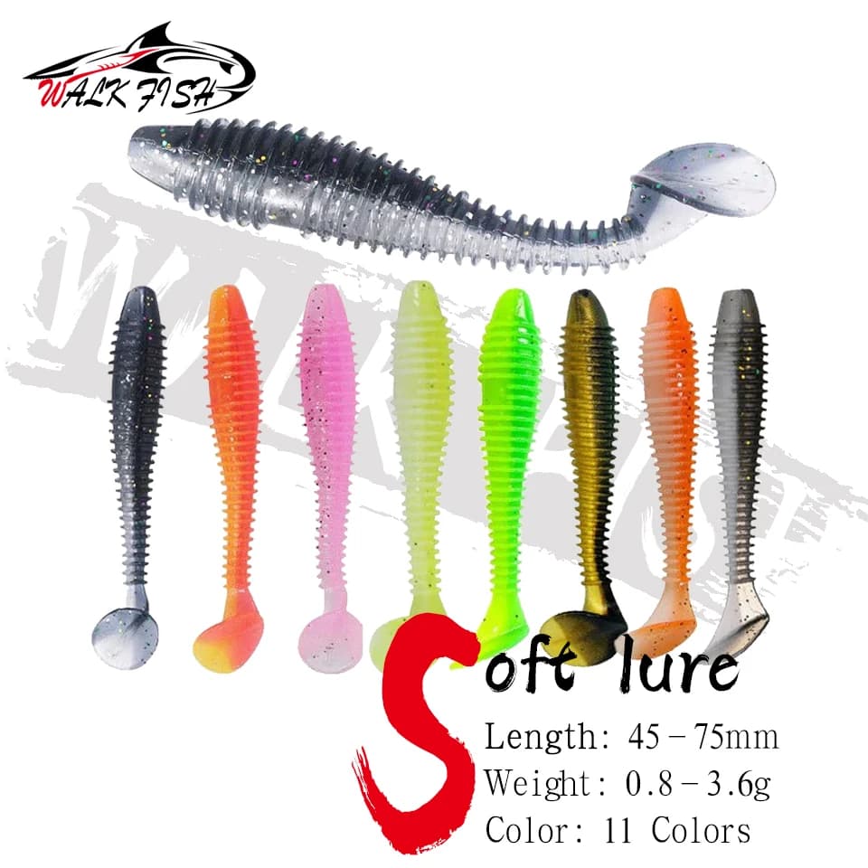 Leurres souples WALK FISH 10Pcs T-tail bicolores pour perche et poisson mandarin - appâts efficaces