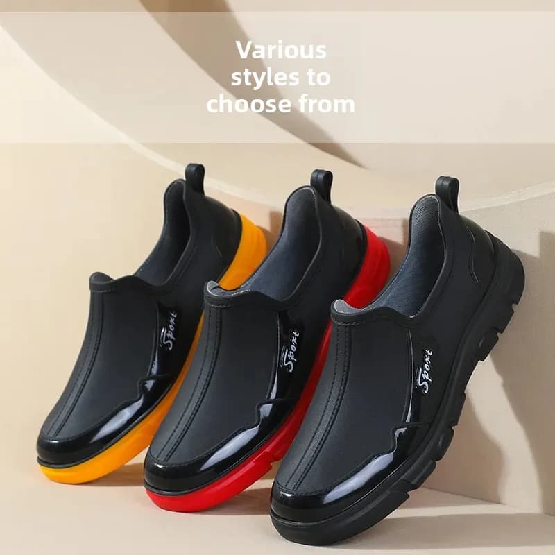 Chaussures de pluie basses homme noires antidérapantes caoutchouc épais faciles à enfiler