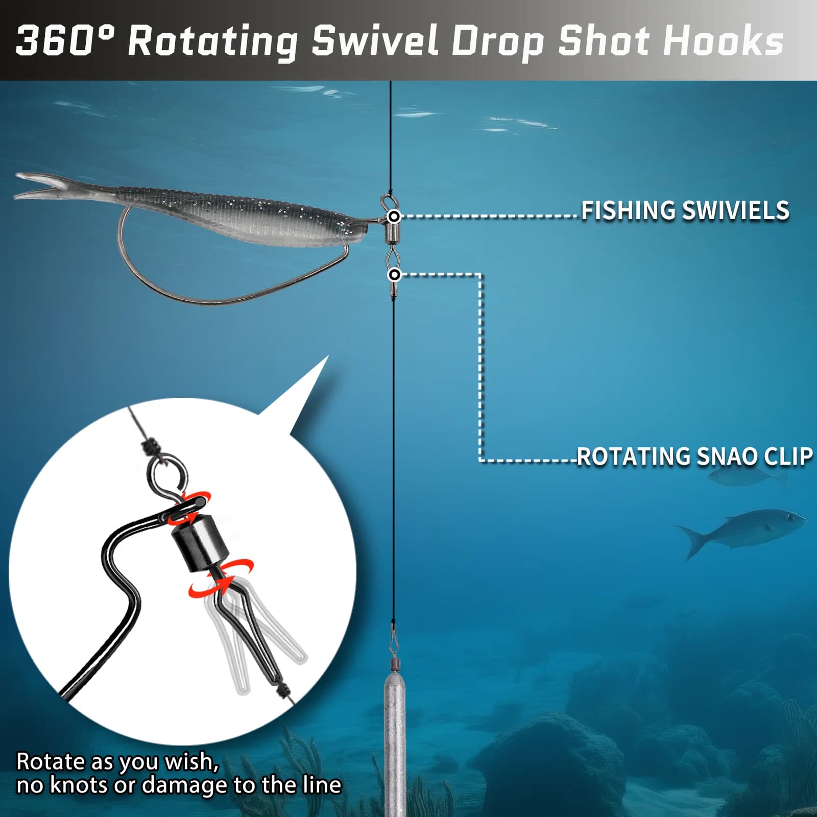 Hameçon EWG FishTrip avec émerillon roulant pour montages Texas et Carolina rig bass