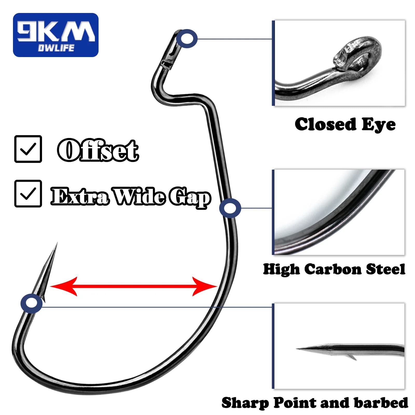 Hameçons EWG wide gap pour leurres souples - pêche du carnassier en eau douce et mer