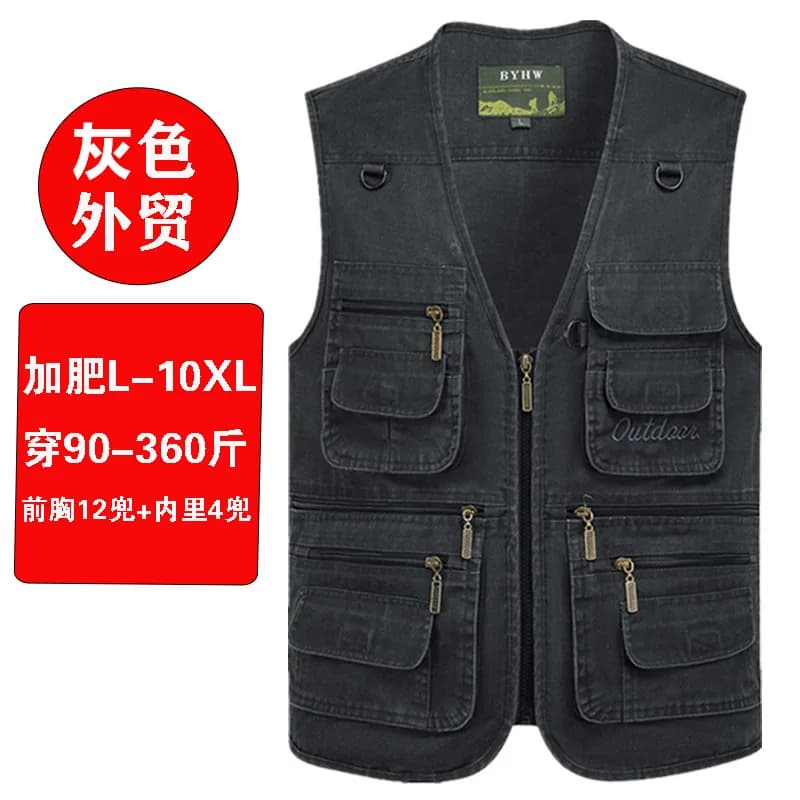 Gilet sans manches homme été grande taille 150kg avec 16 poches pour pêche et photographie