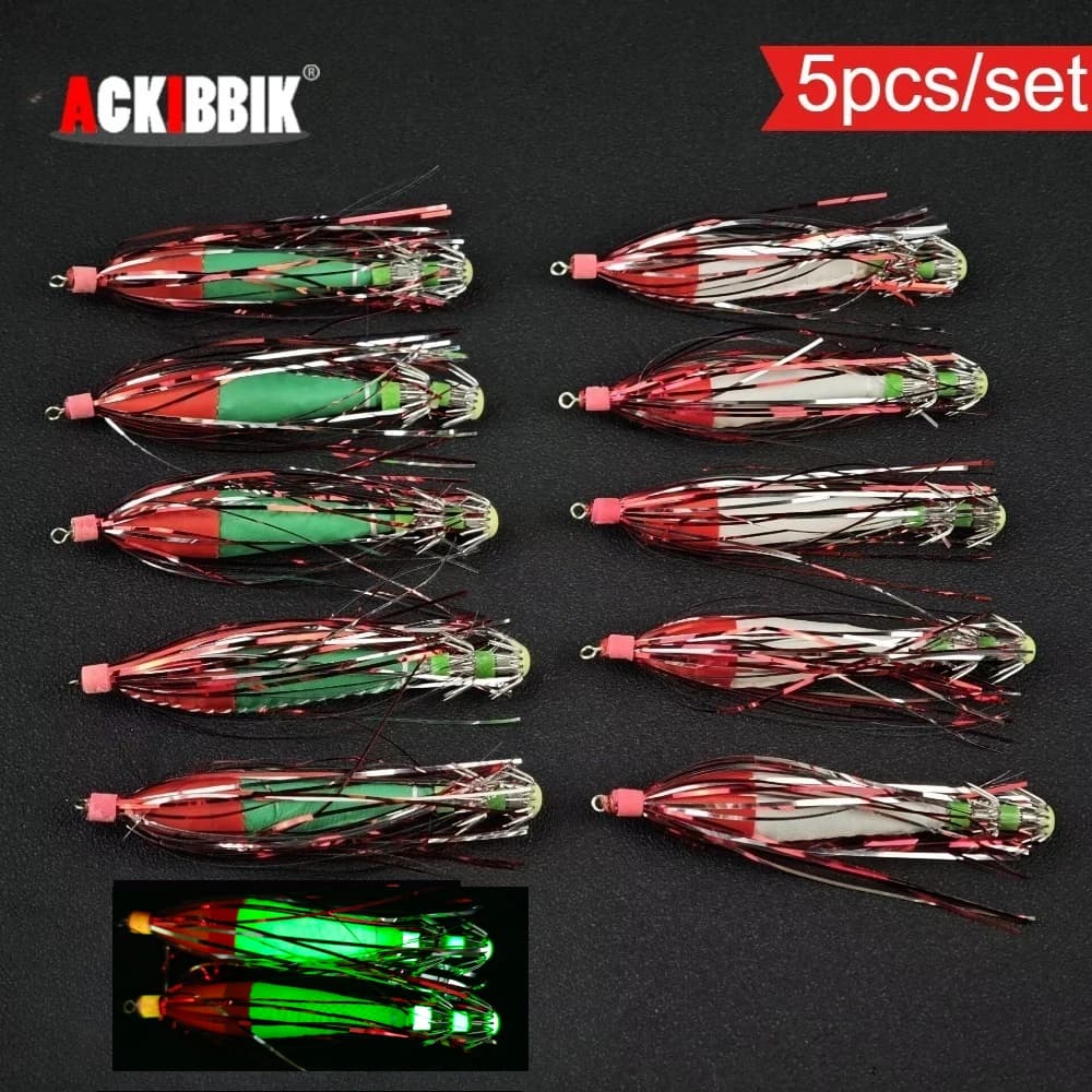 Ackibbik 5pcs Glow Squid Jig Hook - Hameçon parapluie lumineux pour pêche seiche calmar poulpe