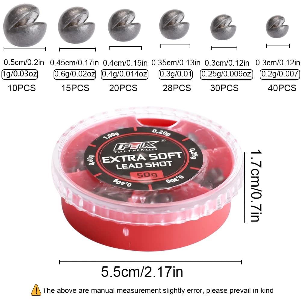 FTK 143pcs plombs pêche explosion 0.2g-1g - Set mixte plombs ronds split shot pour tous appâts