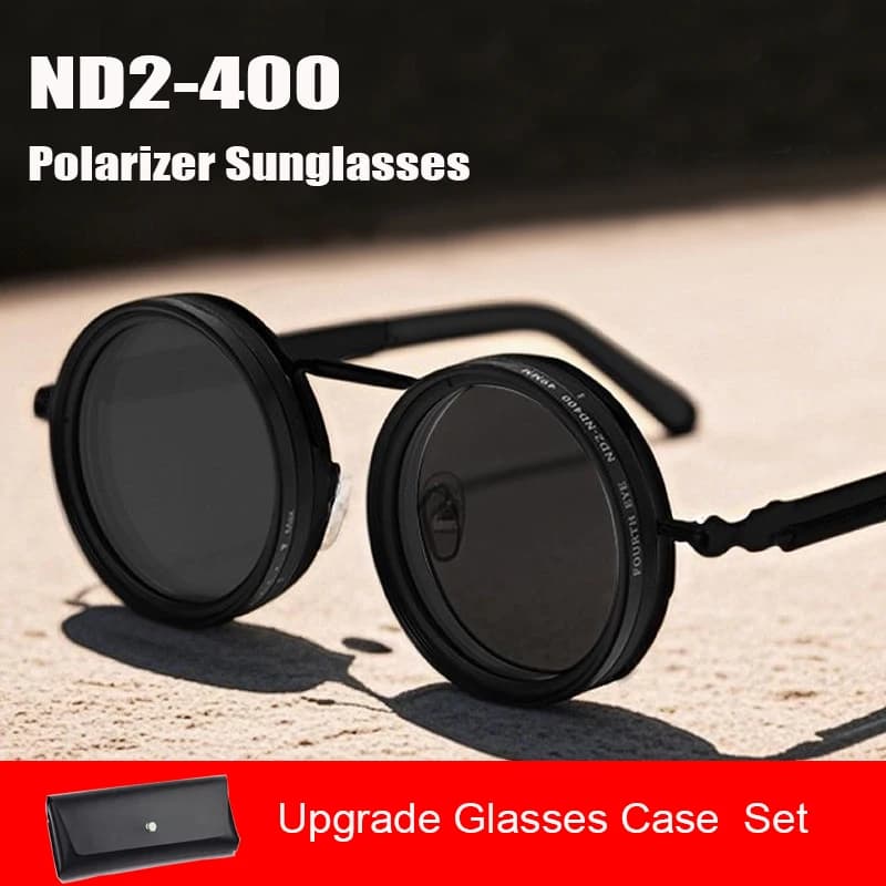 Lunettes de pêche polarisées 9 niveaux ND2-400 réglables anti-UV filtres avec étui protection yeux