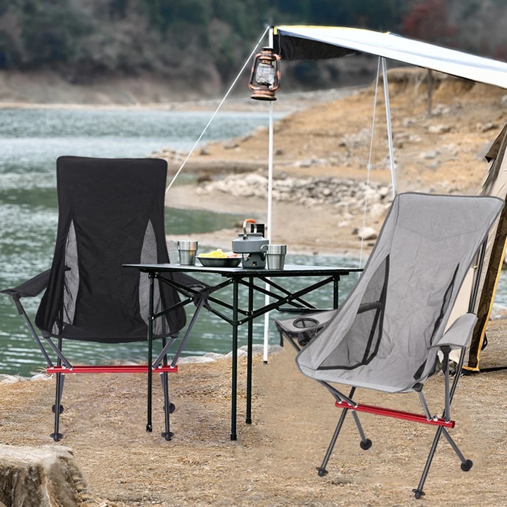 Chaise pliante Desert Fox avec accoudoirs et sac de transport pour pêche, randonnée et camping