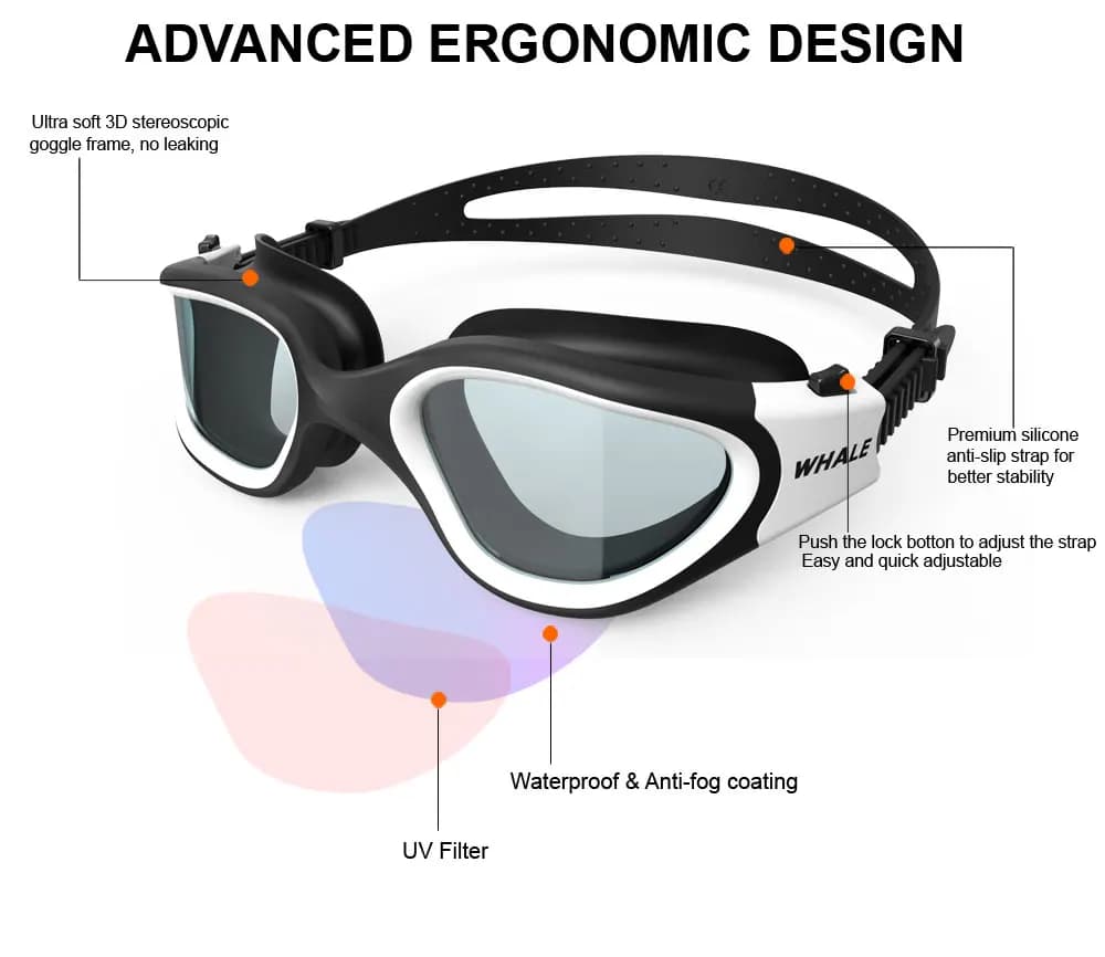 Lunettes de natation adultes anti-buée protection UV verres transparents étanches réglables silicone