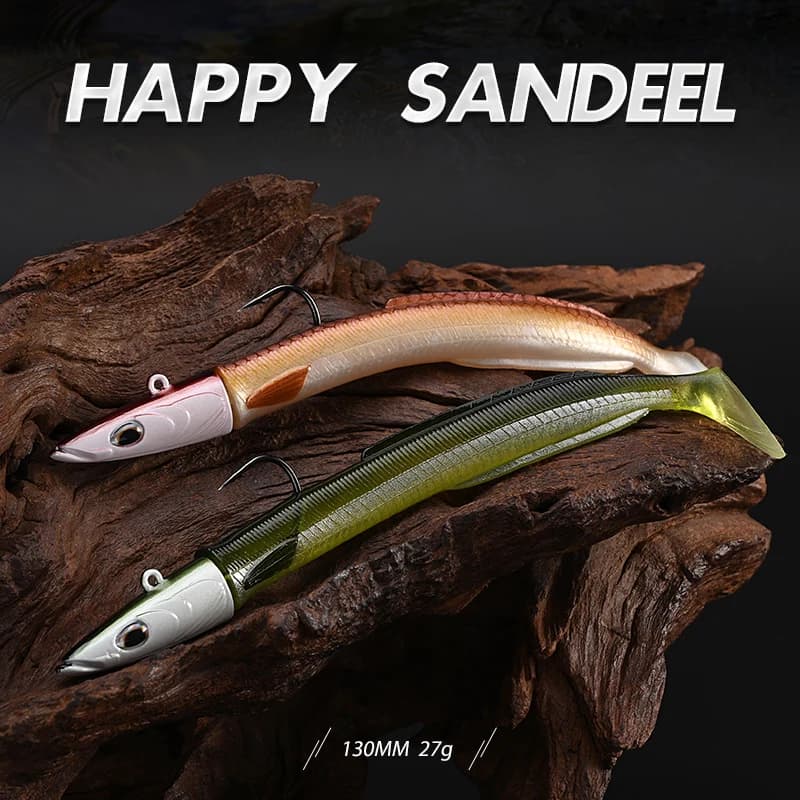 Leurre souple BLUX Happy Sandeel 13cm/27g avec queue palette pour vibrations marines