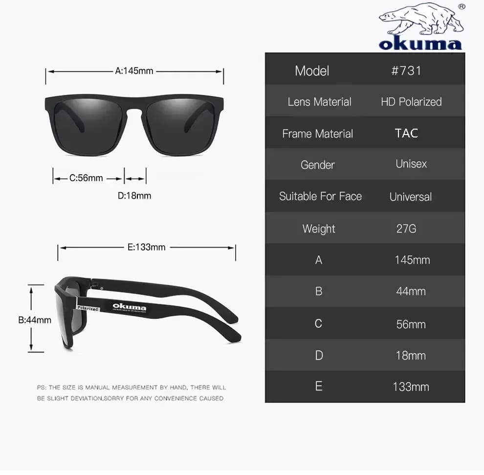 Lunettes polarisées Okuma UV400 - Anti-lumière forte et éblouissement - Pêche, vélo, conduite