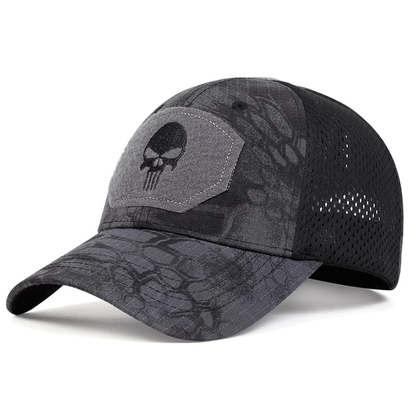 Casquette skull tactique pêche airsoft mesh breathable réglable été chasse snapback