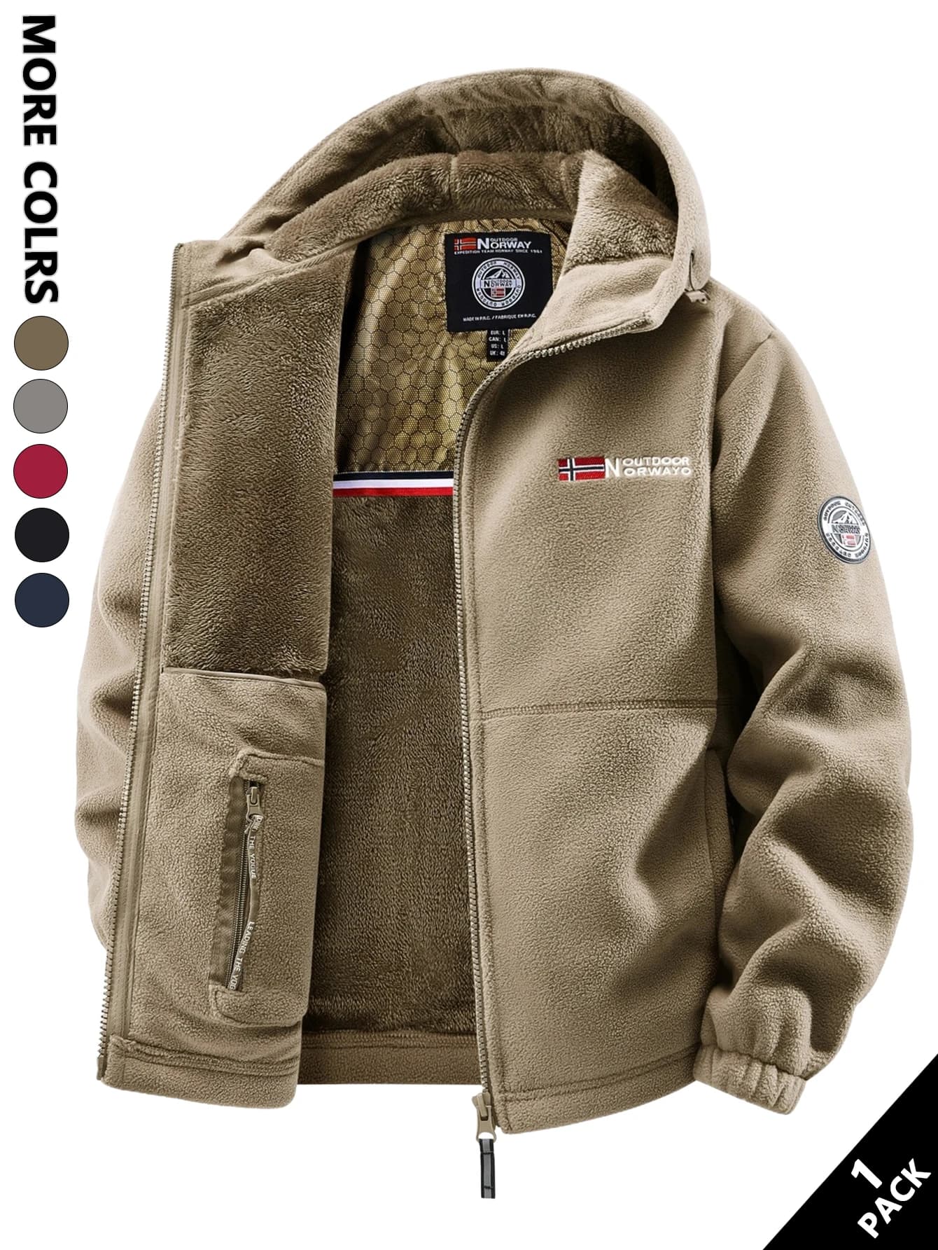 Veste de pêche hiver polaire capuche homme - Coupe-vent chaude sport running quotidien vacances