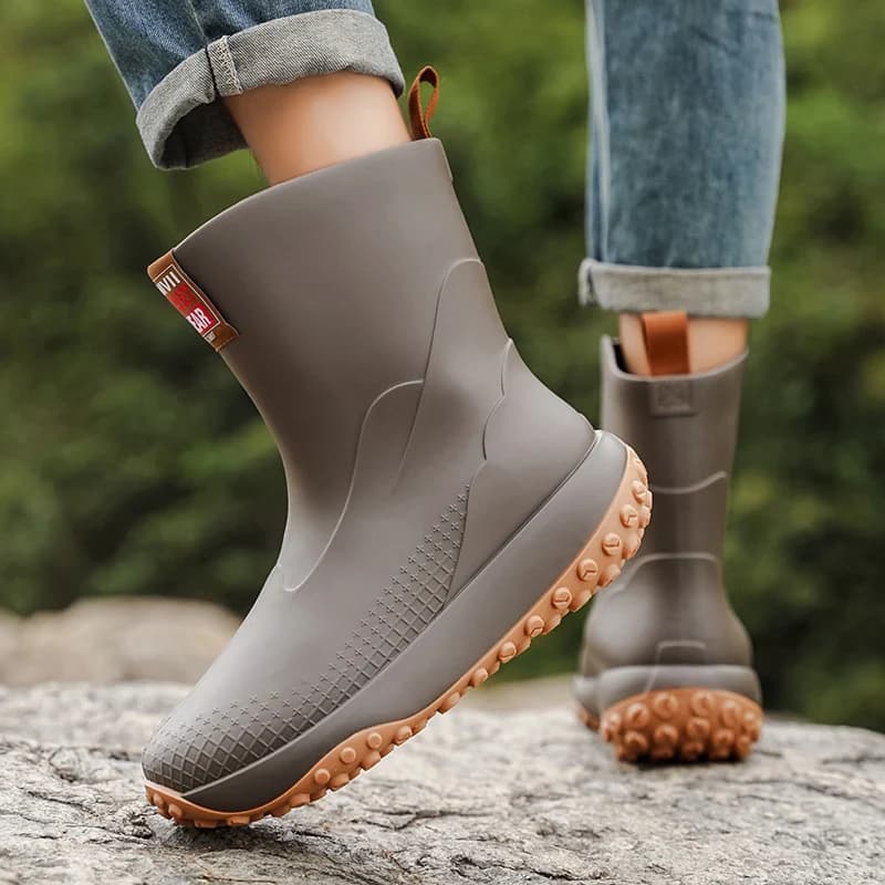 Bottes mi-mollet jardin pêche imperméables antidérapantes à bout large pour hommes chef cuisine plates-formes