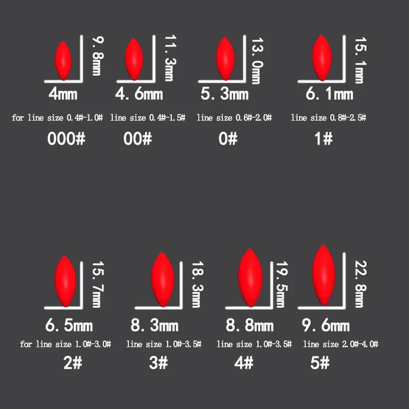 Lot de 5 flotteurs de pêche mini ovales Red Seven Star 000#-5#, connecteur et accessoire pour montage