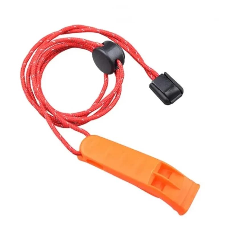 Sifflet plastique double tube double bande avec corde queue pour camping randonnée pêche survie