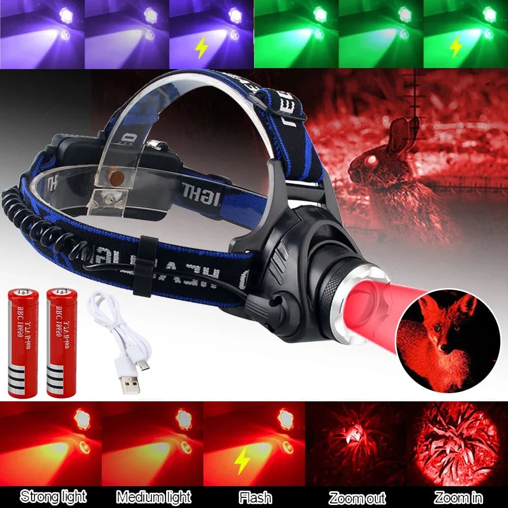 Frontale tactique XPG avec lumière rouge - Zoomable pour pêche, chasse et camping outdoor
