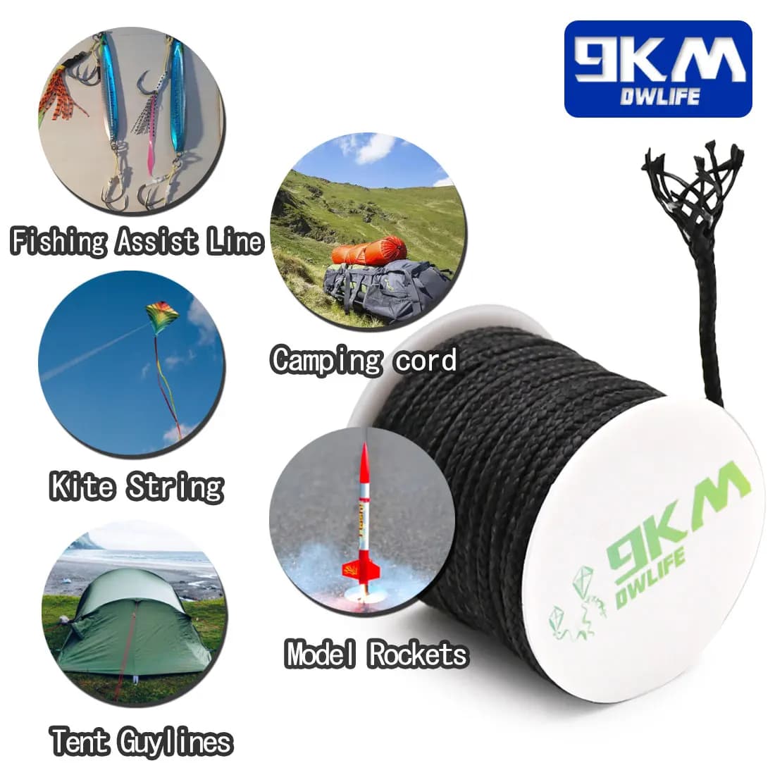 Corde Kevlar noir 50-2000Lbs haute résistance pêche tactique randonnée cerf-volant accessoire