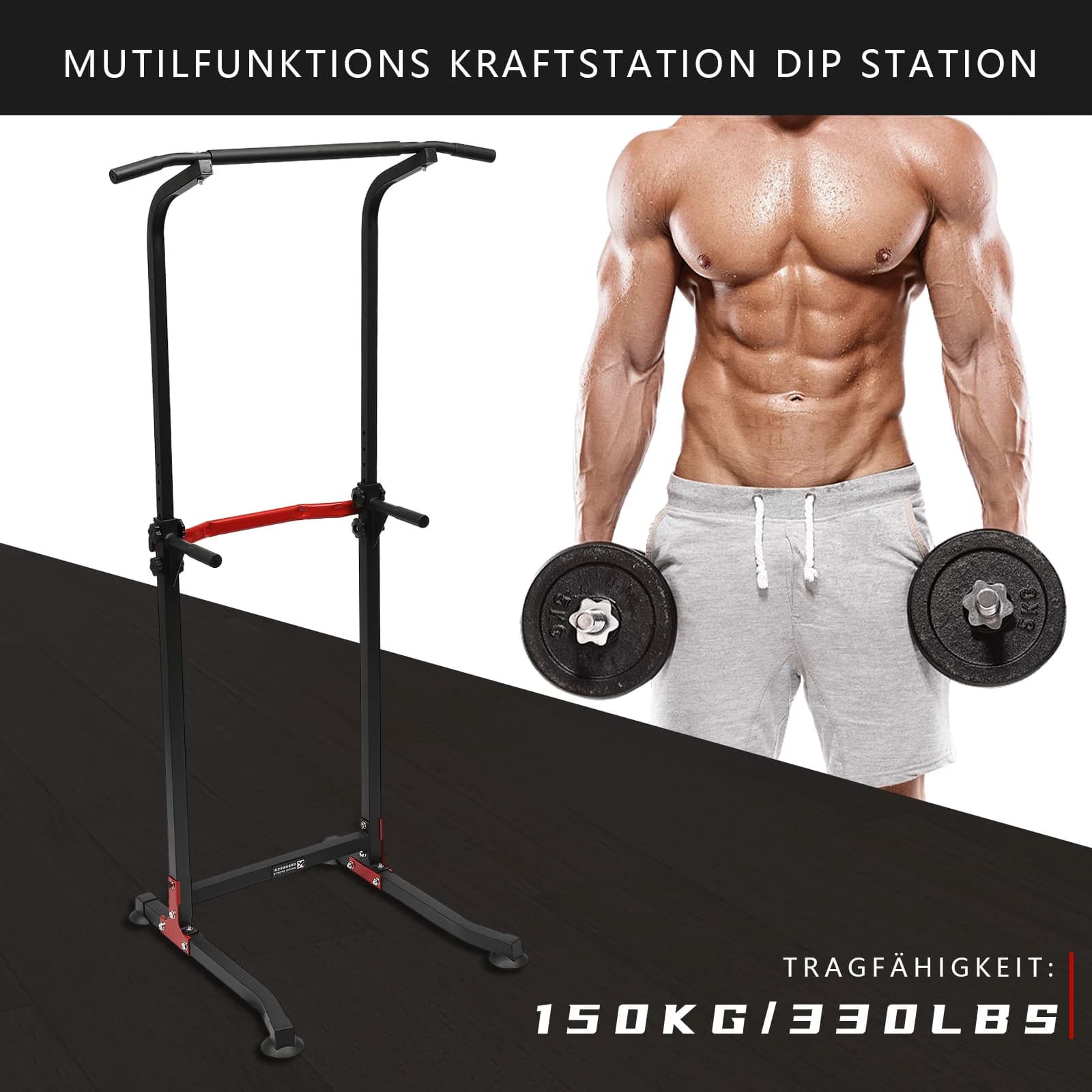 Power Tower Dip Station Freestanding - Barre de traction réglable pour musculation à domicile