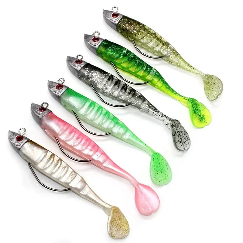 Leurre souple BURLE 10cm 15.5g avec tête plombée - Appât T Tail pour pêche au jig avec hameçon barbelé