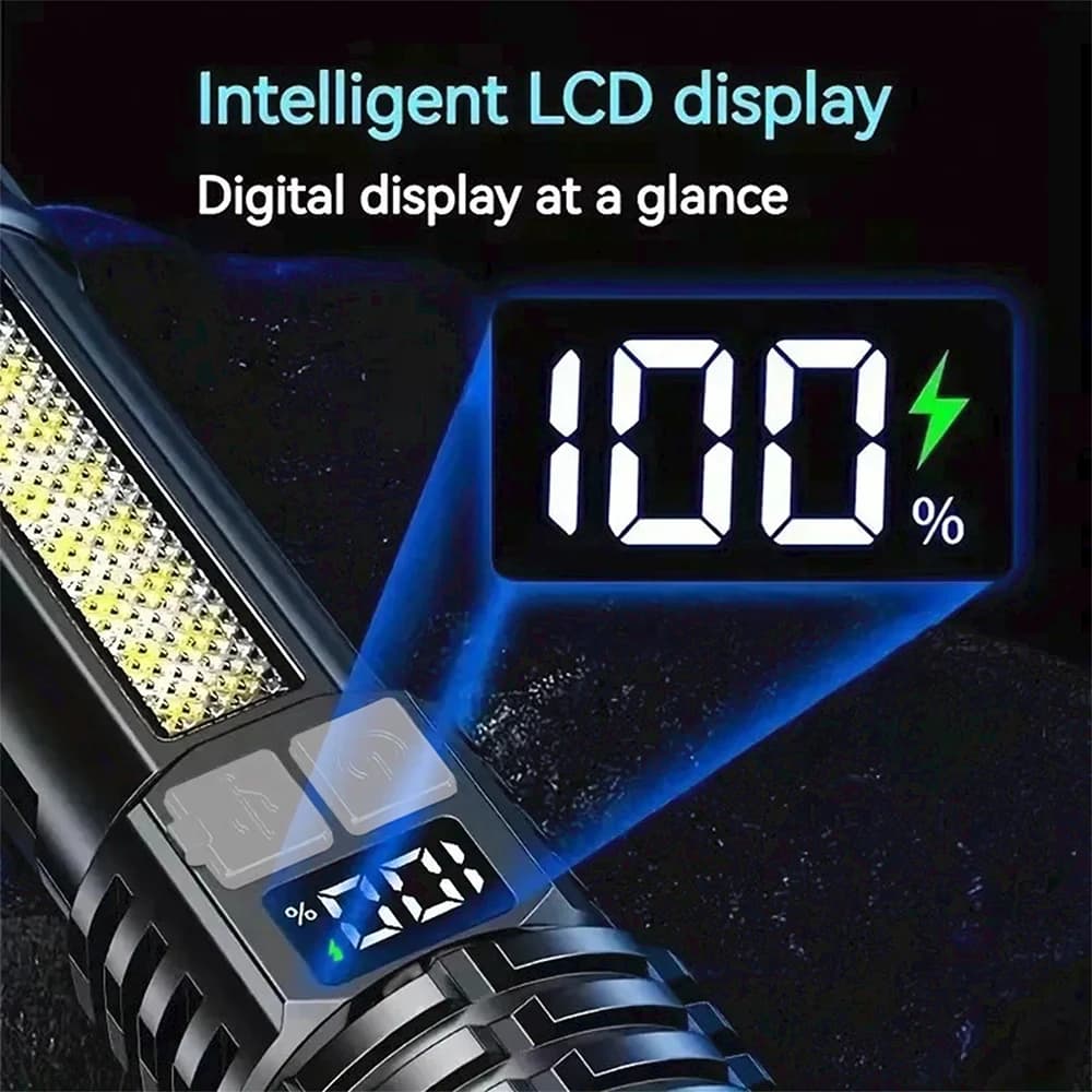 Lampe torche LED rechargeable TYPE-C haute puissance - Projecteur COB lumière latérale pêche camping