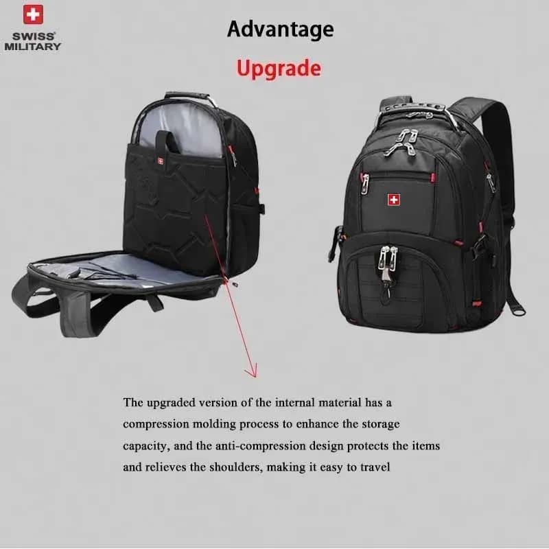 Sac à dos SWISS 17 pouces étanche avec port USB - Style suisse multifonction pour randonnée et pêche