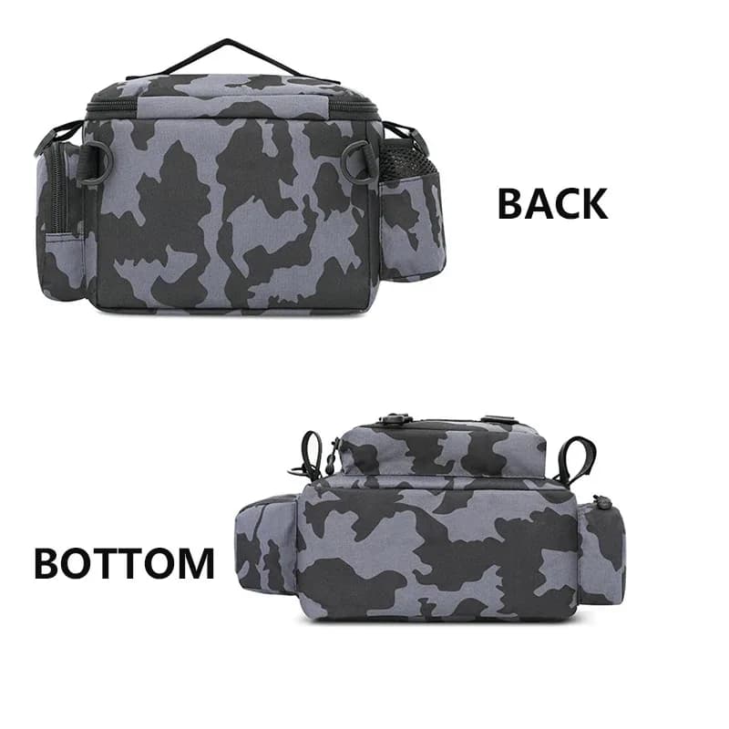 Sac ceinture épaule rangement équipement pêche noir avec porte-canne sports extérieurs pêche