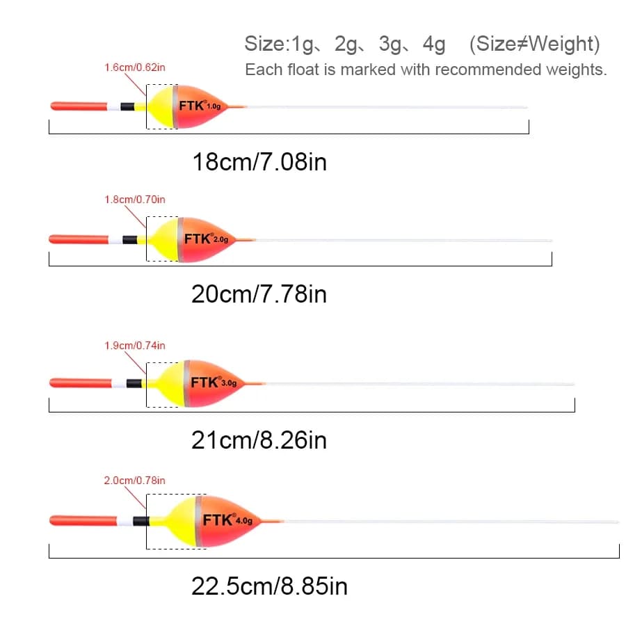 Flotteurs verticales TINSOL pour pêche carpe - 5 pièces sapin Barguzinsky 18-22.5cm flottabilité 1-4g