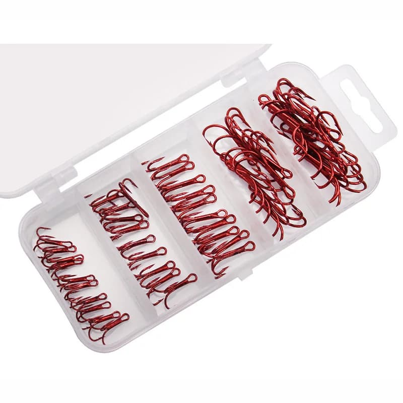 Hameçons triples acier carbone 2#-10# 50 pièces - Hameçons ancres rouges pour pêche mer