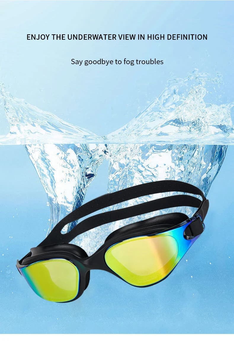 Lunettes de natation unisexe adultes anti-buée - Modèle professionnel ajustable en silicone étanche