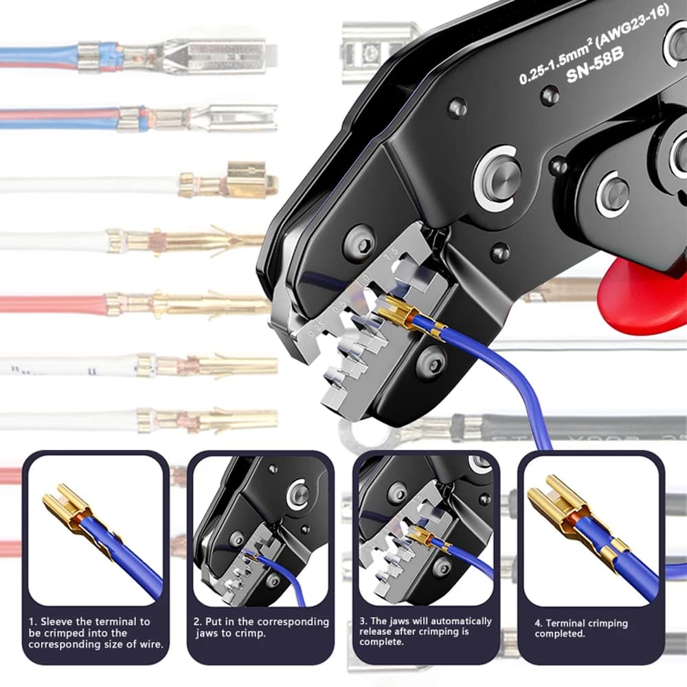 Pince à sertir ratchet professionnelle pour connecteurs Dupont JST Molex pêche