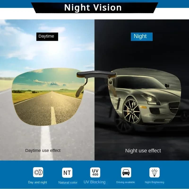 Lunettes clip polarisées carrées pour conduite nocturne - Anti-éblouissement UV400 unisexe