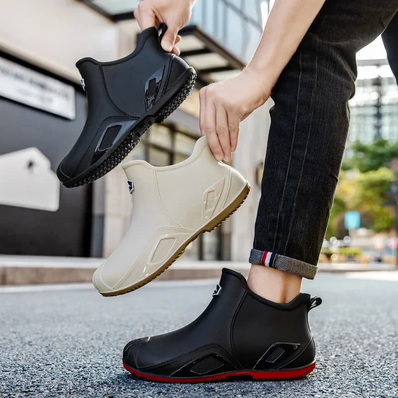 Bottes de pluie courtes homme légères antidérapantes pêche cuisine travail PVC