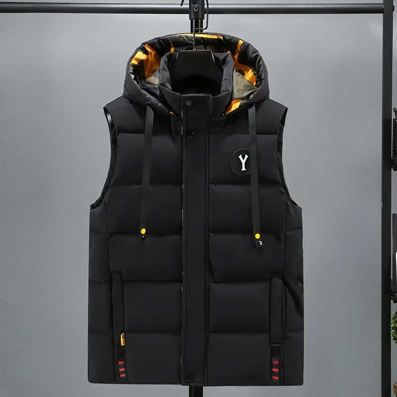 Veste sans manches coton chaude hiver avec chapeau amovible - Veste de travail homme qualité 5XL