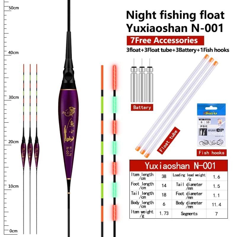 3 flotteurs lumineux nano pêche + 3 CR425 + 3 tubes et sac hameçons pour pêche