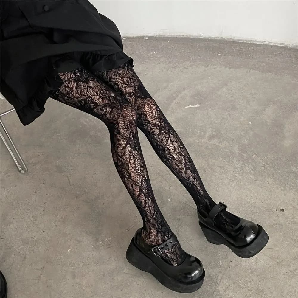 Collants résille gothique vin rouge - Style Y2K pour pêcheuse fashion et soirées