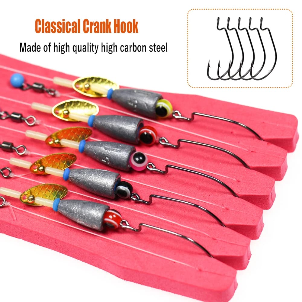 Kit montage Texas rig Carolina 5pcs pour pêche black bass - hameçons carp fishing hair rigs prêts