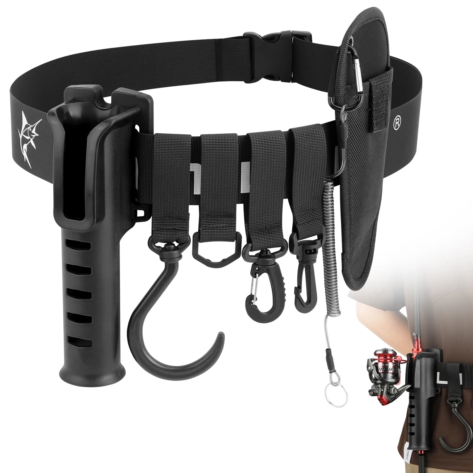 Ceinture porte-canne de pêche réglable - Holster de canne pour pêche en waders avec insert portable